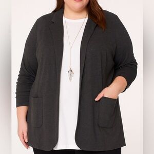 J Jill Ponte Knit Blazer Jacket 2X Gray Open Front Stretch Pockets